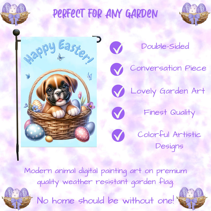 Boxer Happy Easter Puppy Garden Flag Bunny Ears Eggs Spring Outdoor Yard Décor 12x18 Inch Single Side and Double Sided