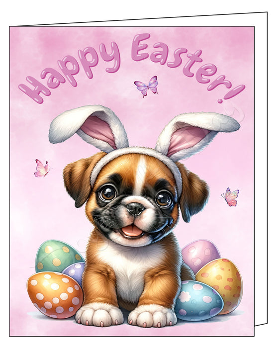 Happy Easter Boxer Greeting Cards, Spring Holiday Notecards Blank Inside Envelopes Included, Unique Easter Egg Cards for Dog Lovers