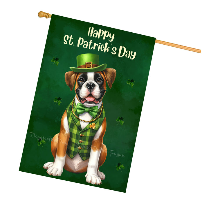 Boxer St. Patrick's Day Irish Doggy House Flags, Irish Decor, Pup Haven, Green Flag Design, Double Sided,Paddy Pet Fest