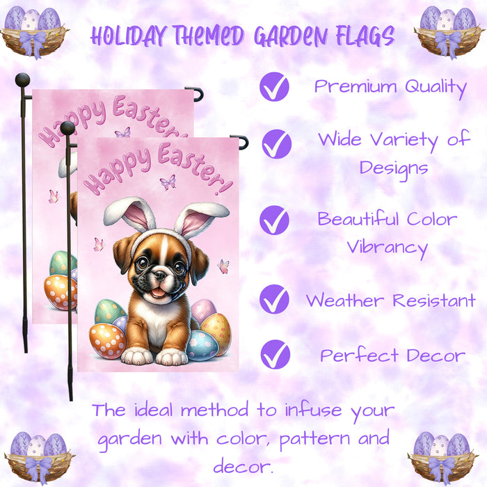 Boxer Dog Farmhouse Easter Garden Flag Puppy Bunny Ears Eggs Porch Yard Décor 12x18 Inch Single Side and Double Sided
