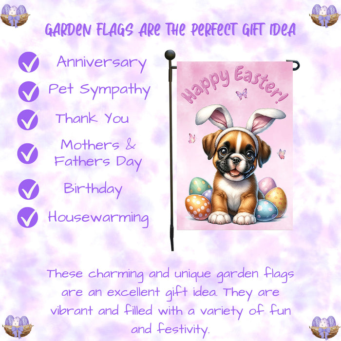 Boxer Dog Farmhouse Easter Garden Flag Puppy Bunny Ears Eggs Porch Yard Décor 12x18 Inch Single Side and Double Sided