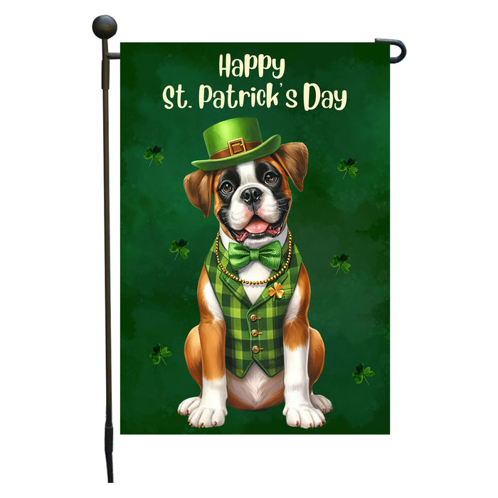 Boxer Dog St Patricks Day Garden Flag 12 x 18 Inch Irish Shamrock Outdoor Lawn Decor