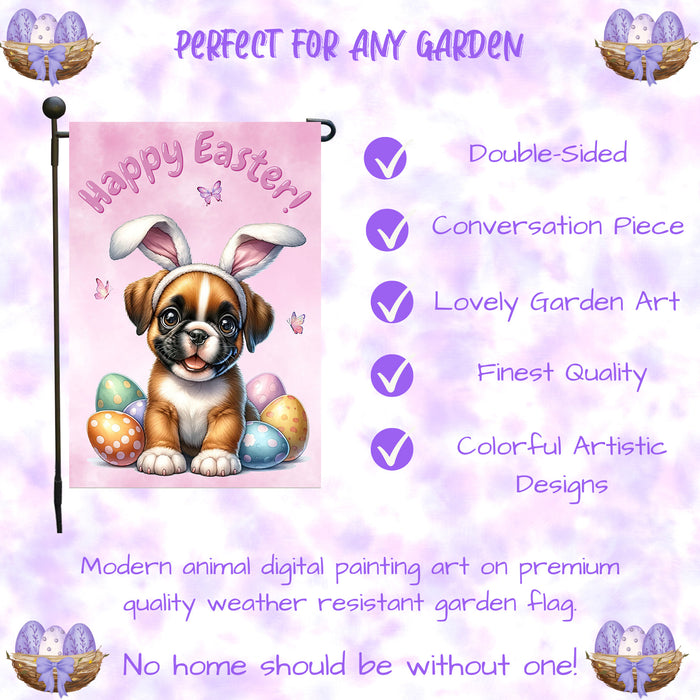 Boxer Dog Farmhouse Easter Garden Flag Puppy Bunny Ears Eggs Porch Yard Décor 12x18 Inch Single Side and Double Sided