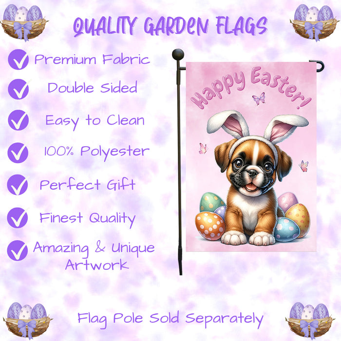 Boxer Dog Farmhouse Easter Garden Flag Puppy Bunny Ears Eggs Porch Yard Décor 12x18 Inch Single Side and Double Sided