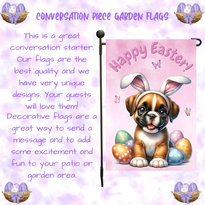 Boxer Dog Farmhouse Easter Garden Flag Puppy Bunny Ears Eggs Porch Yard Décor 12x18 Inch Single Side and Double Sided
