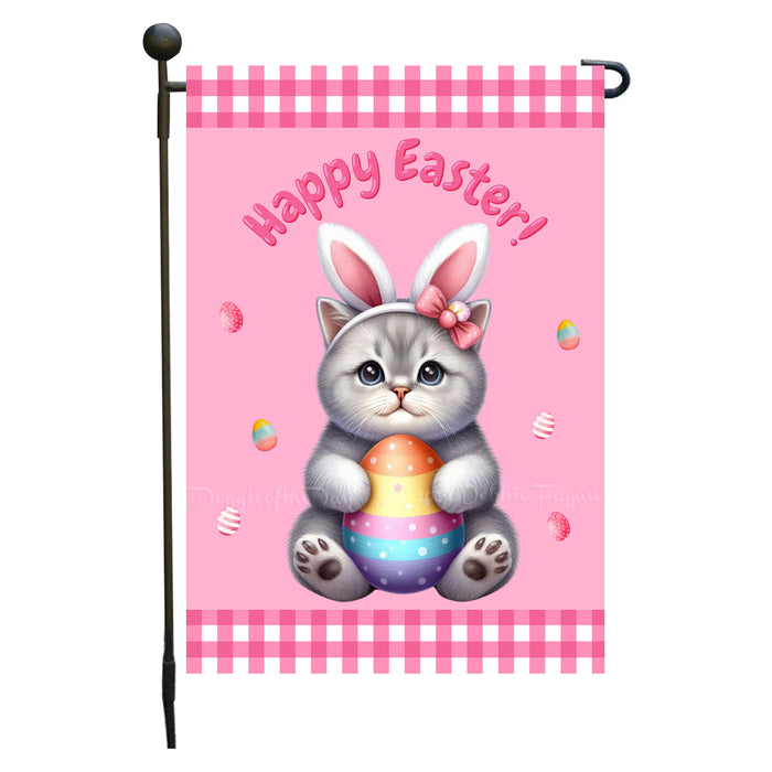 British Shorthair Cat Easter Day Garden Flags for Outdoor Decorations - Double Sided Yard Lawn Easter Festival Decorative Gift - Holiday Cats Flag Decor 12 1/2"w x 18"h