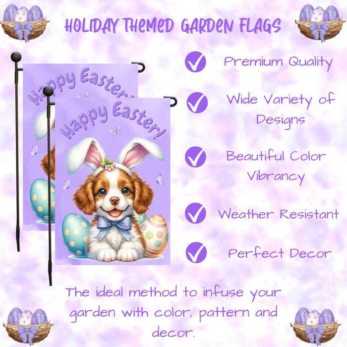 Brittany Spaniel Dog Easter Spring Garden Flag Cute Dog Eggs Lawn Outdoor Décor 12x18 Inch Single Side and Double Sided