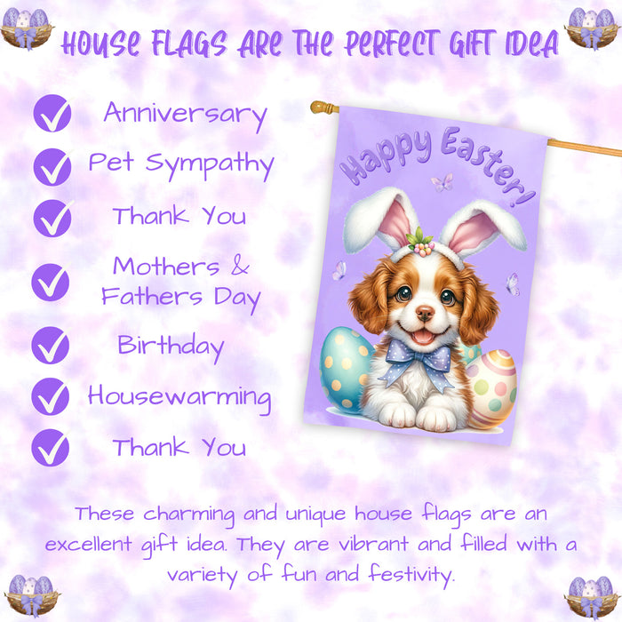 Brittany Spaniel Puppy Easter House Flag 28 x 40 Double Sided Spring Yard Decor