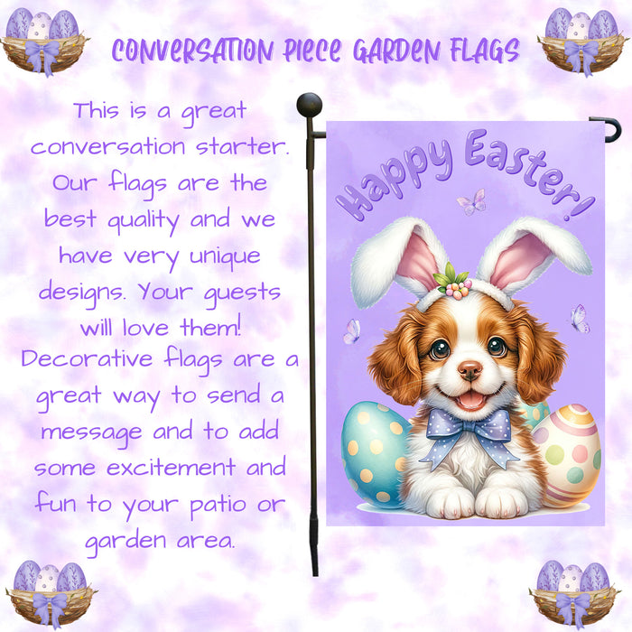 Brittany Spaniel Dog Easter Spring Garden Flag Cute Dog Eggs Lawn Outdoor Décor 12x18 Inch Single Side and Double Sided