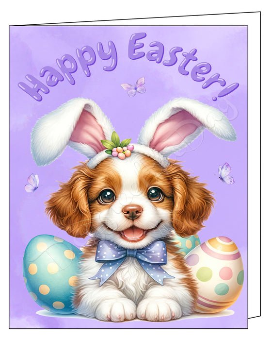 Happy Easter Brittany 2 Greeting Cards, Spring Holiday Notecards Blank Inside Envelopes Included, Unique Easter Egg Cards for Dog Lovers