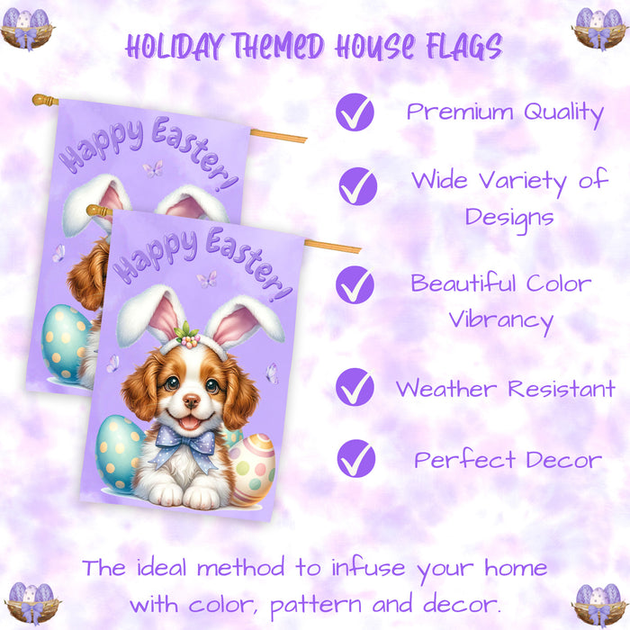 Brittany Spaniel Puppy Easter House Flag 28 x 40 Double Sided Spring Yard Decor