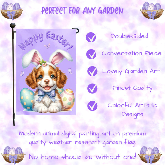 Brittany Spaniel Dog Easter Spring Garden Flag Cute Dog Eggs Lawn Outdoor Décor 12x18 Inch Single Side and Double Sided