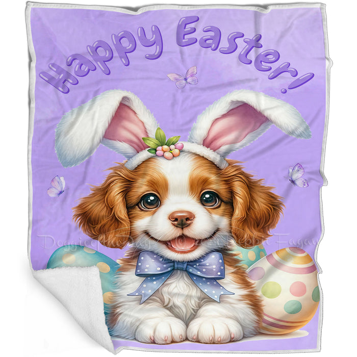 Easter Egg Hunt Brittany  with Bunny Ears Happy Easter Holiday Blanket, EGHNTBLNKTDG00022