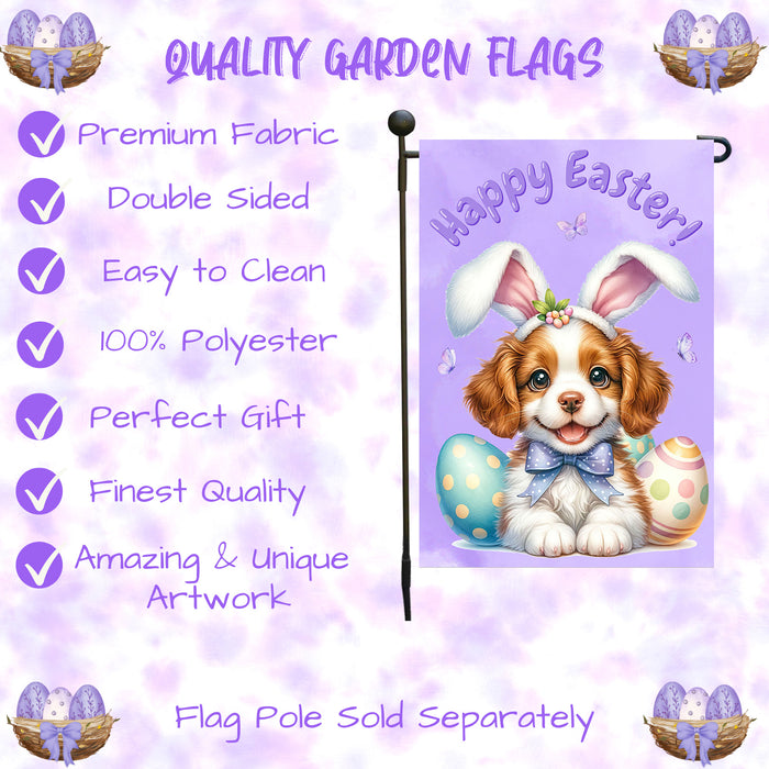Brittany Spaniel Dog Easter Spring Garden Flag Cute Dog Eggs Lawn Outdoor Décor 12x18 Inch Single Side and Double Sided