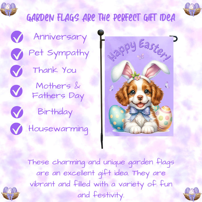 Brittany Spaniel Dog Easter Spring Garden Flag Cute Dog Eggs Lawn Outdoor Décor 12x18 Inch Single Side and Double Sided