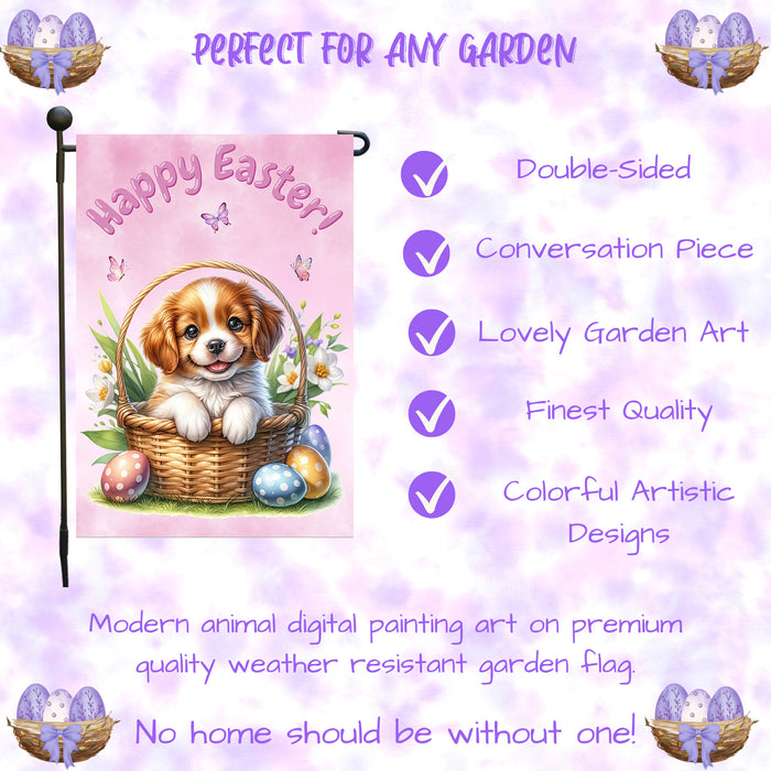 Brittany Spaniel Easter Gift Garden Flag Puppy Eggs Spring Yard Outdoor Décor 12x18 Inch Single Side and Double Sided