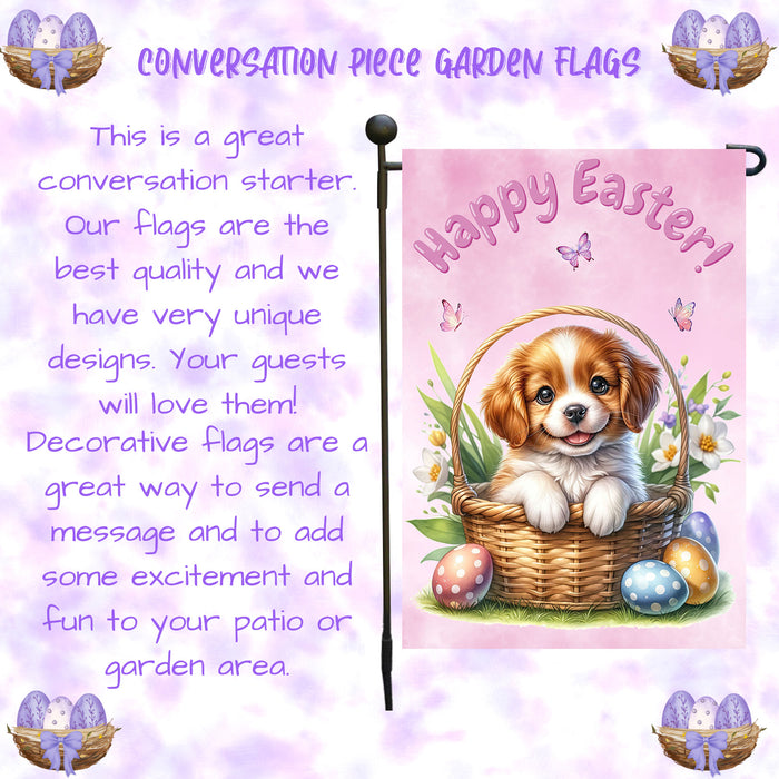 Brittany Spaniel Easter Gift Garden Flag Puppy Eggs Spring Yard Outdoor Décor 12x18 Inch Single Side and Double Sided