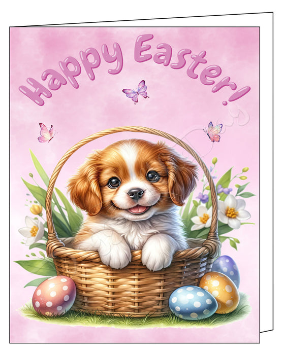 Happy Easter Brittany Greeting Cards, Spring Holiday Notecards Blank Inside Envelopes Included, Unique Easter Egg Cards for Dog Lovers