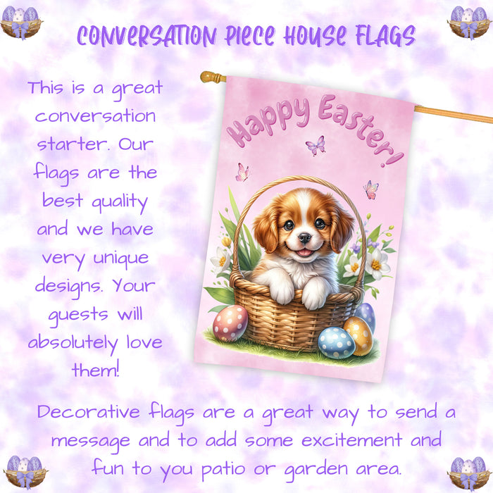 Brittany Spaniel Dog Easter House Flag 28 x 40 Double Sided Spring Yard Decor