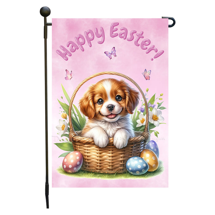 Brittany Spaniel Easter Gift Garden Flag Puppy Eggs Spring Yard Outdoor Décor 12x18 Inch Single Side and Double Sided