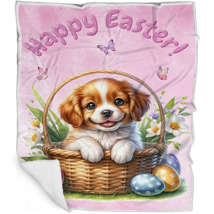 Easter Egg Hunt Brittany with Bunny Ears Happy Easter Holiday Blanket, EGHNTBLNKTDG00021