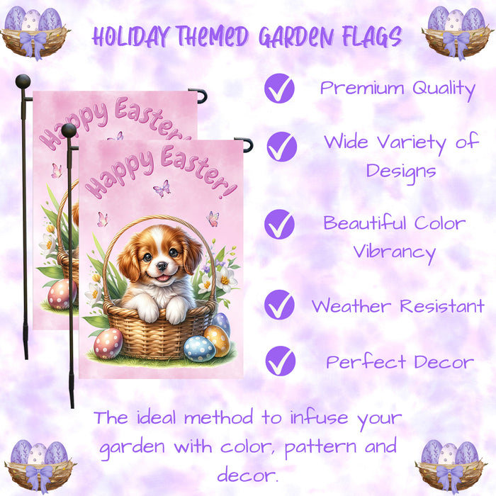 Brittany Spaniel Easter Gift Garden Flag Puppy Eggs Spring Yard Outdoor Décor 12x18 Inch Single Side and Double Sided
