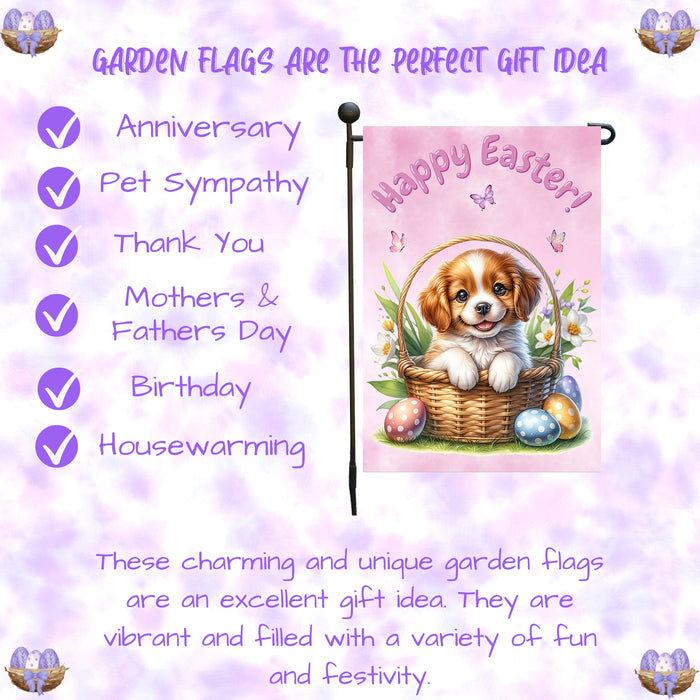 Brittany Spaniel Easter Gift Garden Flag Puppy Eggs Spring Yard Outdoor Décor 12x18 Inch Single Side and Double Sided