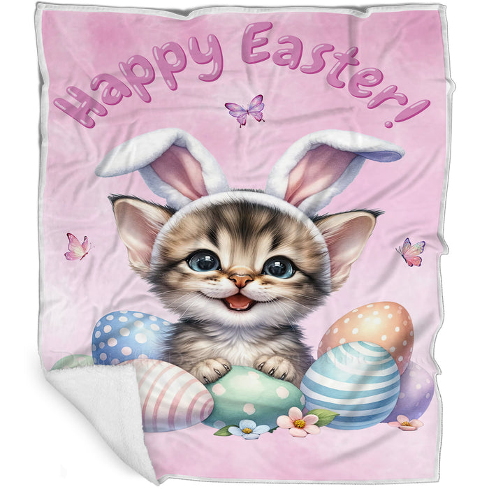Easter Egg Hunt BrownTabby Cat Happy Easter Holiday Blanket EGHNTBLK021