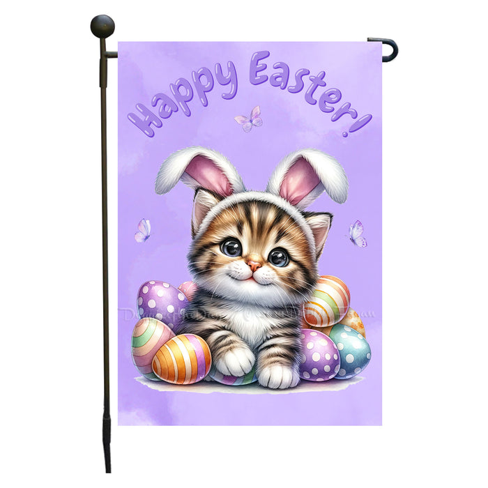 Easter Brown Tabby Cat Garden Flag, Cute Happy Easter, Egg Hunt Basket, Personalized Double Sided Flag Yard Outdoor Decoration, EGHNT00022