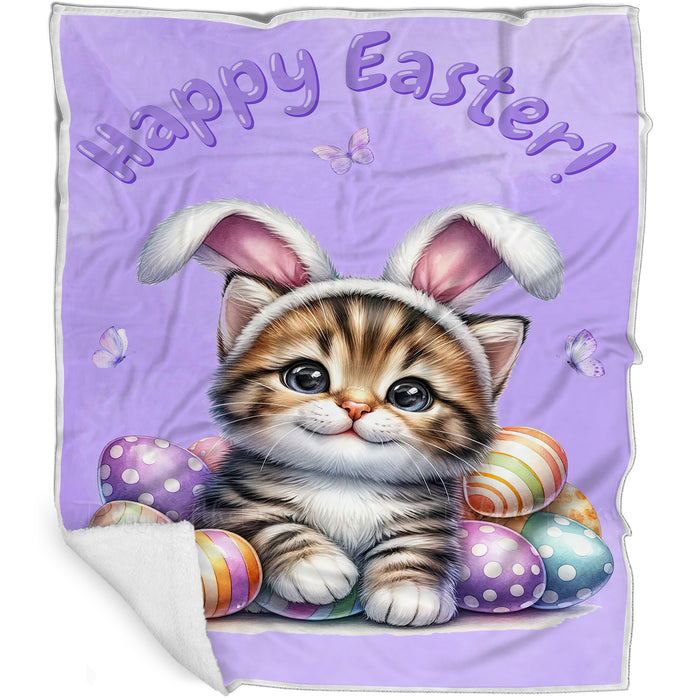 Easter Egg Hunt BrownTabby Cat Happy Easter Holiday Blanket EGHNTBLK022