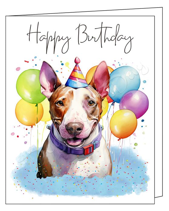 Happy Birthday Greeting Cards Bull Terrier - Cute Note Cards for Dog Lovers - Blank Inside Envelope Included, GCHB00067
