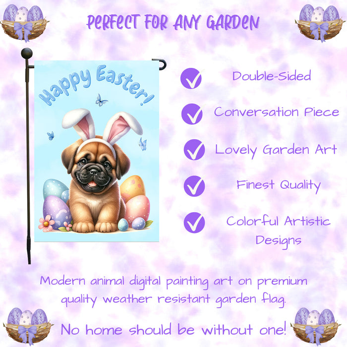 Bullmastiff Easter Porch Garden Flag Dog Bunny Ears Eggs Spring Outdoor Décor 12x18 Inch Single Side and Double Sided