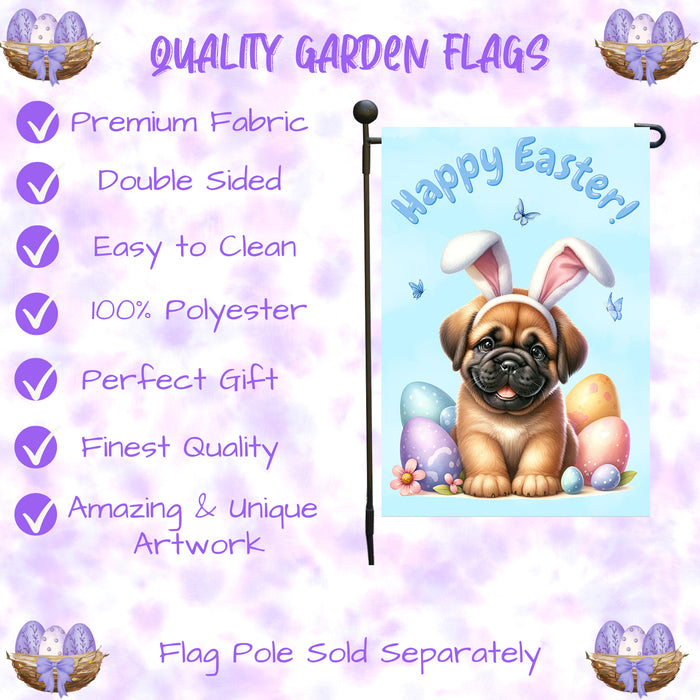 Bullmastiff Easter Porch Garden Flag Dog Bunny Ears Eggs Spring Outdoor Décor 12x18 Inch Single Side and Double Sided