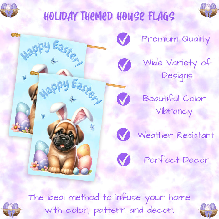 Bullmastiff Puppy Easter House Flag 28 x 40 Double Sided Spring Yard Decor