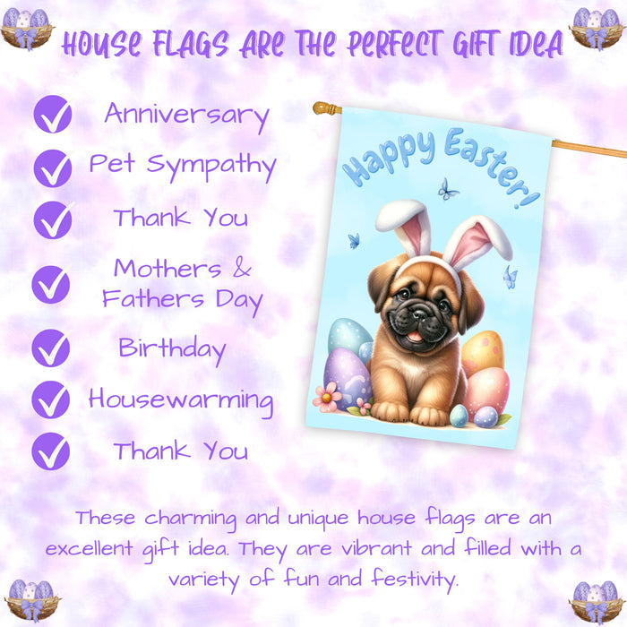 Bullmastiff Puppy Easter House Flag 28 x 40 Double Sided Spring Yard Decor