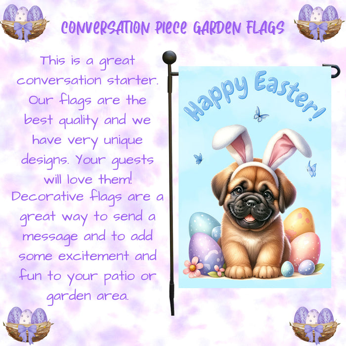 Bullmastiff Easter Porch Garden Flag Dog Bunny Ears Eggs Spring Outdoor Décor 12x18 Inch Single Side and Double Sided