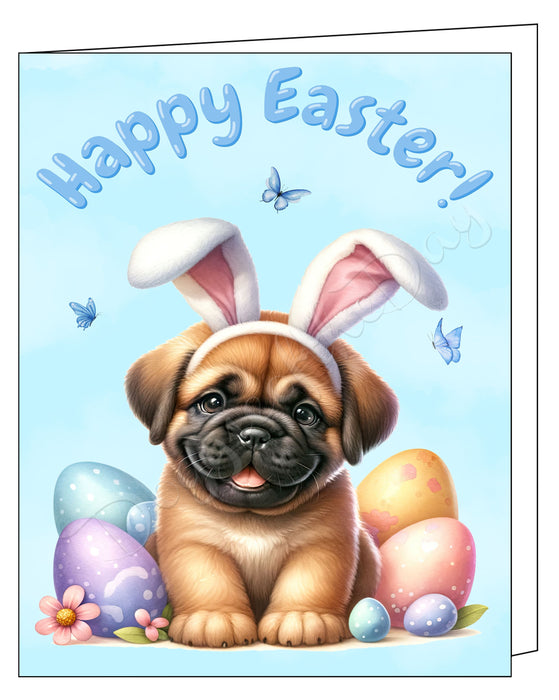 Happy Easter Bull Mastiff 2 Greeting Cards, Spring Holiday Notecards Blank Inside Envelopes Included, Unique Easter Egg Cards for Dog Lovers