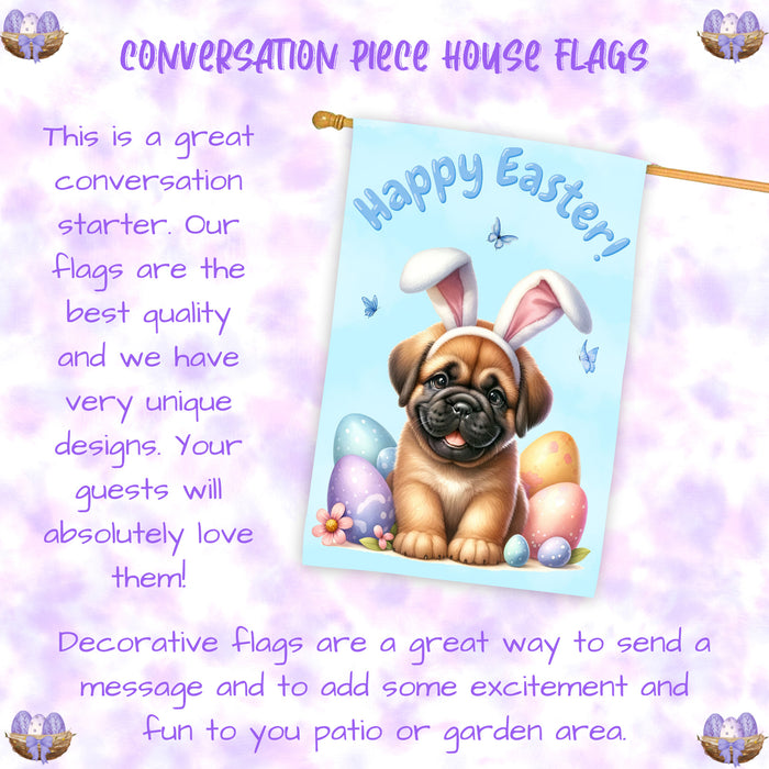 Bullmastiff Puppy Easter House Flag 28 x 40 Double Sided Spring Yard Decor