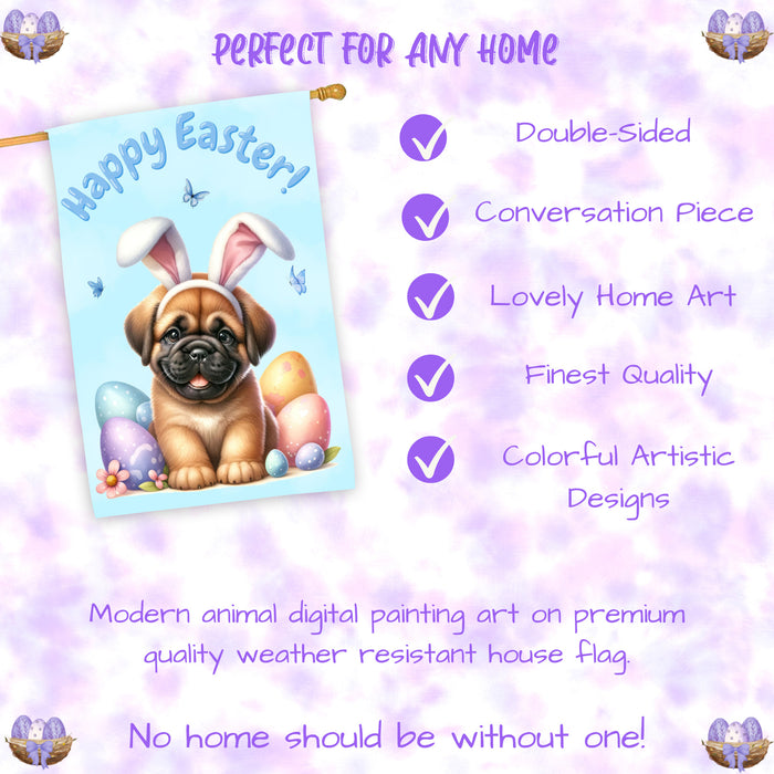 Bullmastiff Puppy Easter House Flag 28 x 40 Double Sided Spring Yard Decor