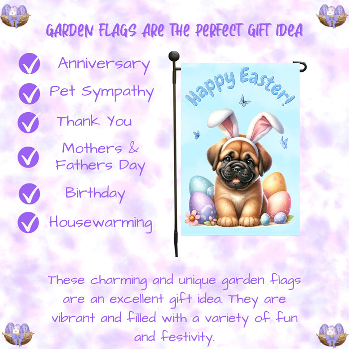 Bullmastiff Easter Porch Garden Flag Dog Bunny Ears Eggs Spring Outdoor Décor 12x18 Inch Single Side and Double Sided