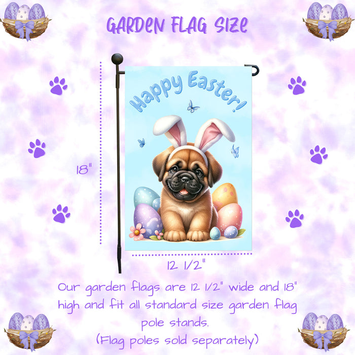 Bullmastiff Easter Porch Garden Flag Dog Bunny Ears Eggs Spring Outdoor Décor 12x18 Inch Single Side and Double Sided