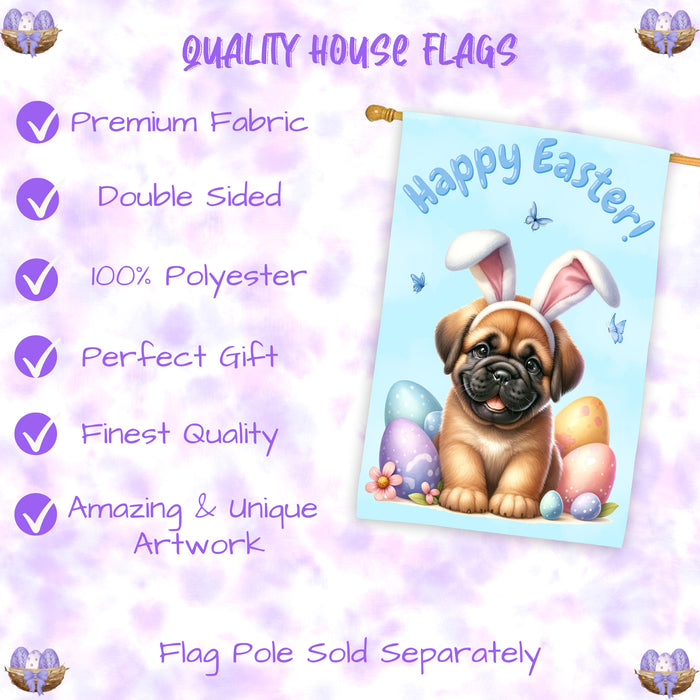 Bullmastiff Puppy Easter House Flag 28 x 40 Double Sided Spring Yard Decor