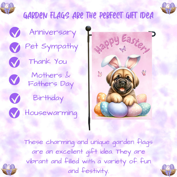 Bullmastiff Dog Spring Easter Garden Flag Puppy Eggs Outdoor Yard Porch Décor 12x18 Inch Single Side and Double Sided