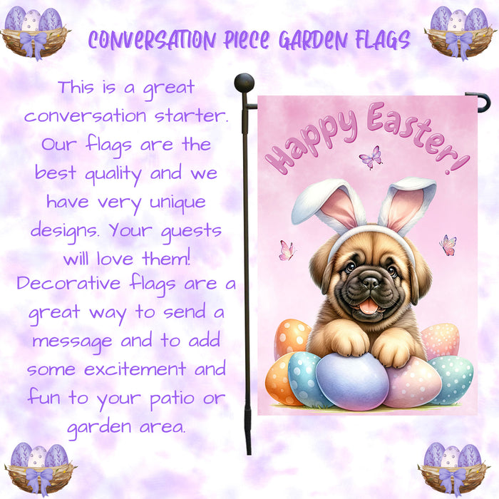 Bullmastiff Dog Spring Easter Garden Flag Puppy Eggs Outdoor Yard Porch Décor 12x18 Inch Single Side and Double Sided