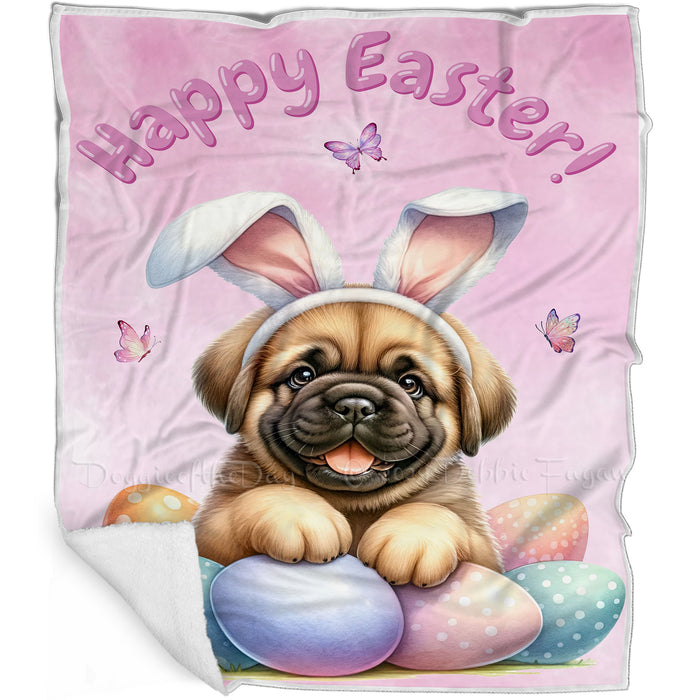 Easter Egg Hunt Bull Mastiff  with Bunny Ears Happy Easter Holiday Blanket, EGHNTBLNKTDG00025