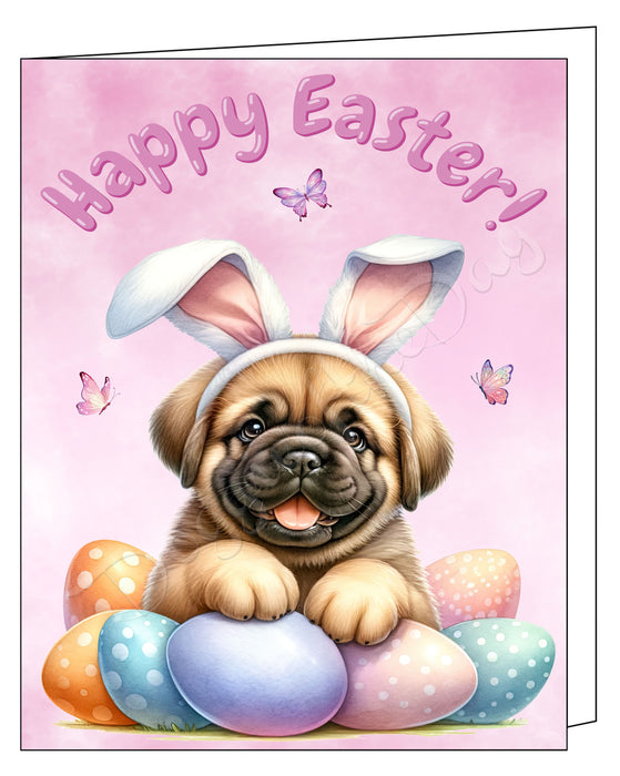 Happy Easter Bull Mastiff 3 Greeting Cards, Spring Holiday Notecards Blank Inside Envelopes Included, Unique Easter Egg Cards for Dog Lovers
