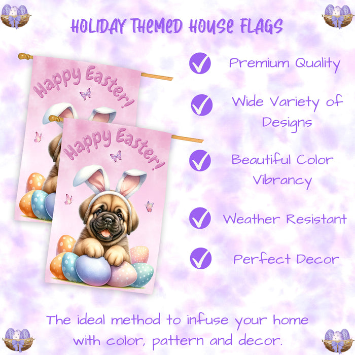 Bullmastiff Puppy Easter House Flag 28 x 40 Double Sided Spring Outdoor Yard Decor