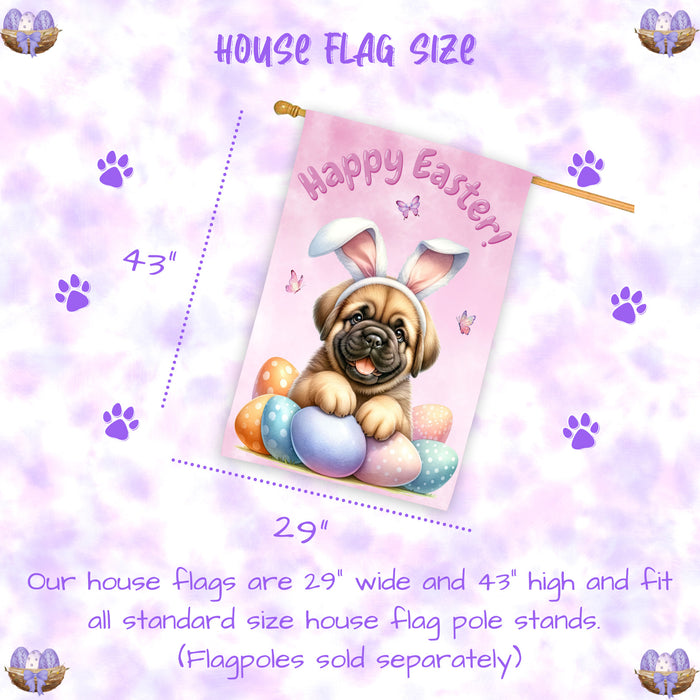 Bullmastiff Puppy Easter House Flag 28 x 40 Double Sided Spring Outdoor Yard Decor