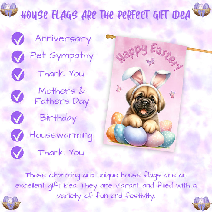 Bullmastiff Puppy Easter House Flag 28 x 40 Double Sided Spring Outdoor Yard Decor