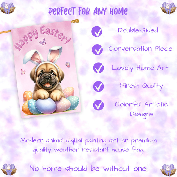 Bullmastiff Puppy Easter House Flag 28 x 40 Double Sided Spring Outdoor Yard Decor